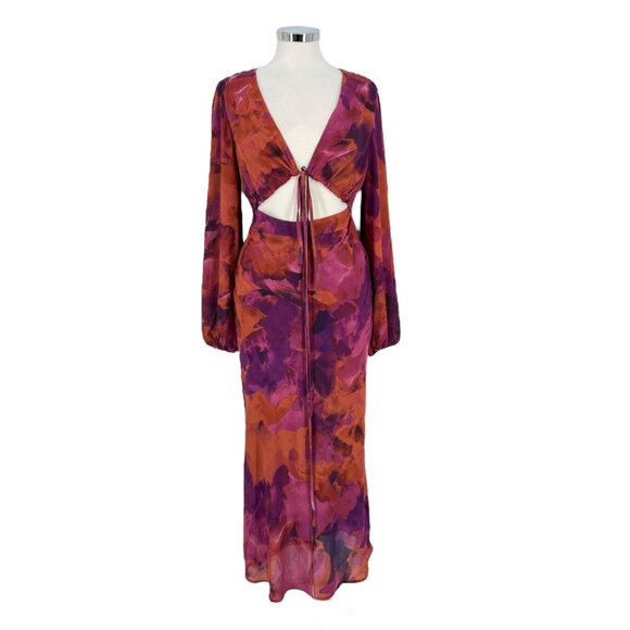Selfie Leslie Aurora Dreams Cut-Out Midi Dress Fuchsia Orange Dark Rose medium - Picture 1 of 14